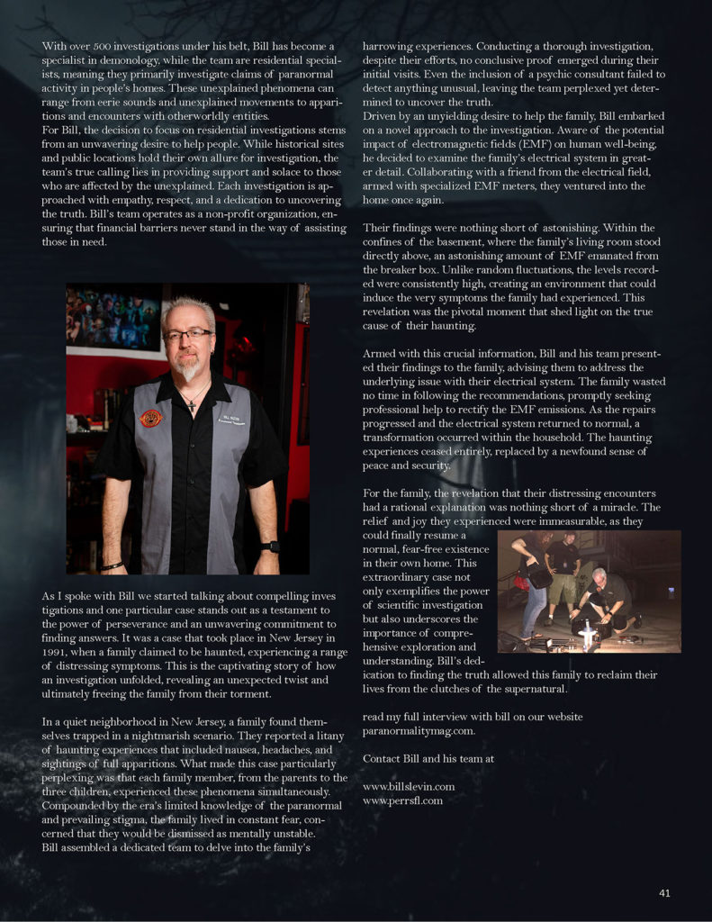 Bill Slevin P E R S Are Featured In Paranormality Magazine July